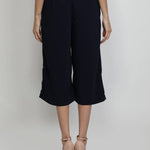 Stylish Polyester Navy Blue Solid Mid-Calf Length Culottes For Women