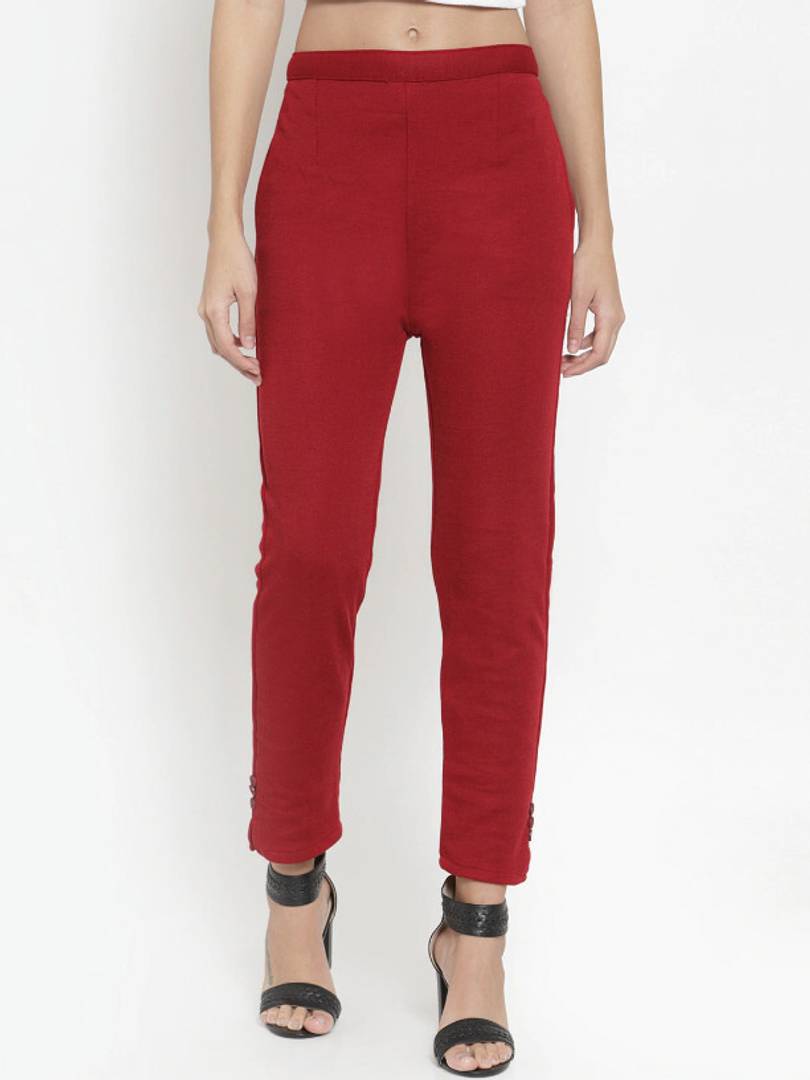 Trendy Wool Solid Mid-Rise Trouser for Women