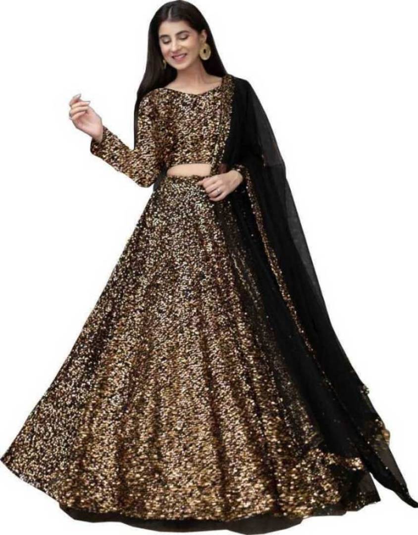 Beautiful Velvet Sequinned Semi Stitched Lehenga Choli