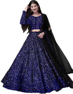 Beautiful Velvet Sequinned Semi Stitched Lehenga Choli