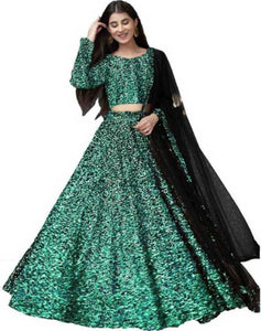 Beautiful Velvet Sequinned Semi Stitched Lehenga Choli