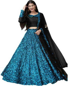 Beautiful Velvet Sequinned Semi Stitched Lehenga Choli