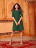 Stunning Green Cotton Checked Knee Length Dress For Women