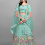 Blue Embroidery And Sequence Work Net And Crepe  Lehenga Choli With Unstitched Blouse