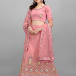 Pink Embroidery And Sequence Work Net And Crepe Lehenga Choli With Unstitched Blouse