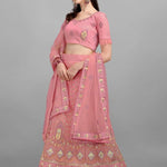 Pink Embroidery And Sequence Work Net And Crepe Lehenga Choli With Unstitched Blouse