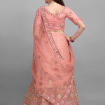 Pink Embroidery And Sequence Work Net And Crepe Lehenga Choli With Unstitched Blouse