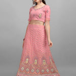 Pink Embroidery And Sequence Work Net And Crepe Lehenga Choli With Unstitched Blouse