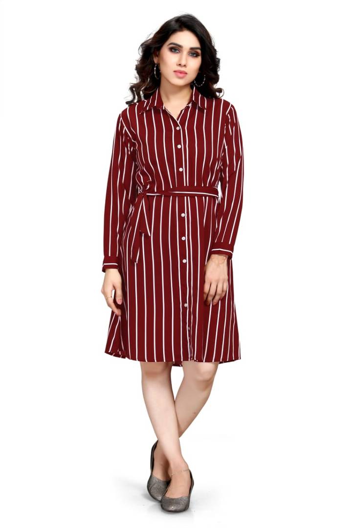 Fabulous Crepe Striped Knee Length Dress For Women
