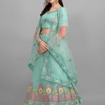Blue Embroidery And Sequence Work Net And Crepe  Lehenga Choli With Unstitched Blouse