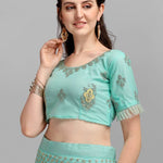 Blue Embroidery And Sequence Work Net And Crepe  Lehenga Choli With Unstitched Blouse