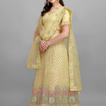 Yellow Embroidery And Sequence Work Net And Crepe  Lehenga Choli With Unstitched Blouse