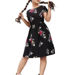 Stylish American Crepe Black Floral Print Round Neck Short Sleeves Dress For Women