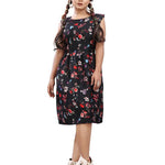 Stylish American Crepe Black Floral Print Round Neck Sleeveless Dress For Women