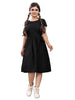 Stylish American Crepe Black Polka Dot Print Round Neck Short Sleeves Dress For Women