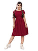 Stylish American Crepe Maroon Polka Dot Print Round Neck Short Sleeves Dress For Women