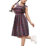 Stylish American Crepe Multicoloured Ethnic Print Round Neck Sleeveless Dress For Women