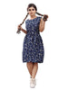 Stylish American Crepe Navy Blue Floral Print Round Neck Sleeveless Dress For Women