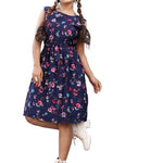 Stylish American Crepe Navy Blue Floral Print Round Neck Sleeveless Dress For Women