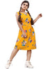 Stylish American Crepe Mustard Floral Print Round Neck Dress For Women