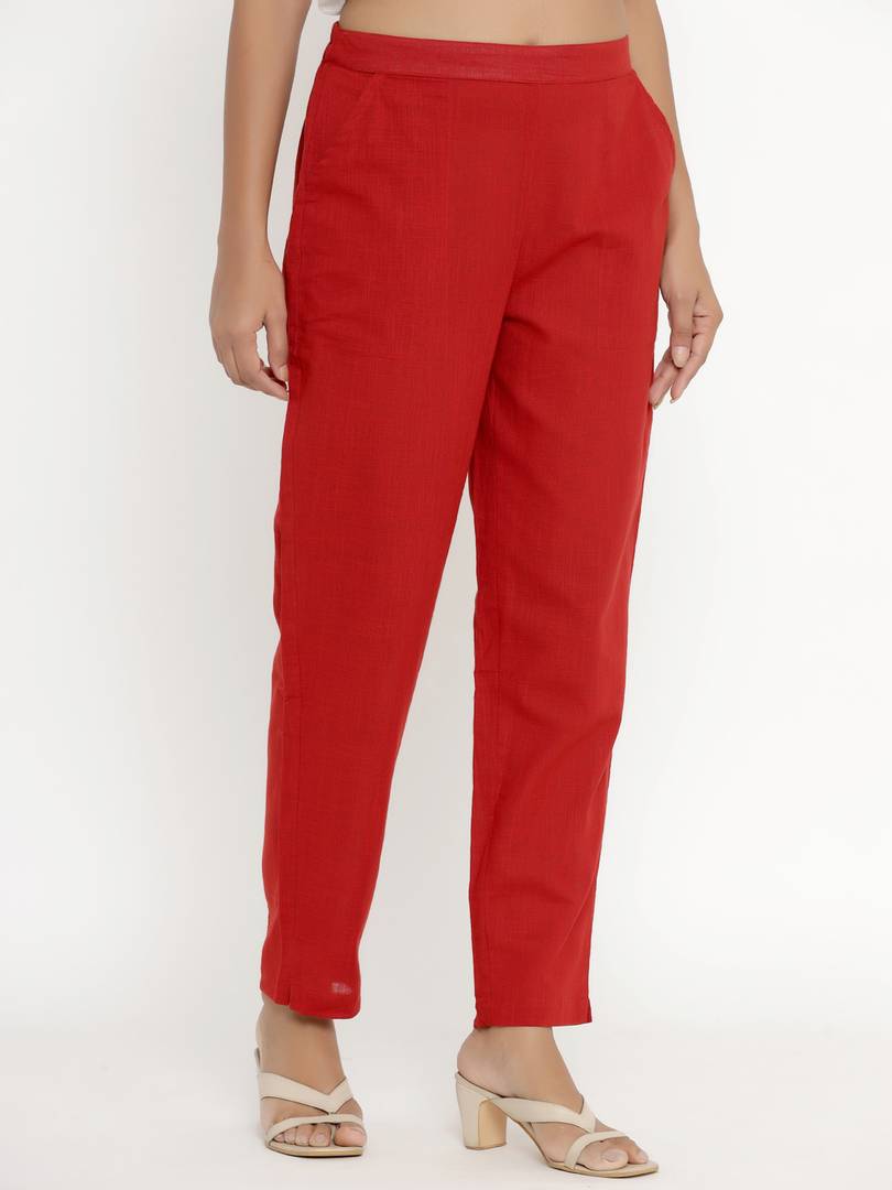 Miravan Cotton Solid straight regular fit casual trouser pant For Women's &amp; Girls