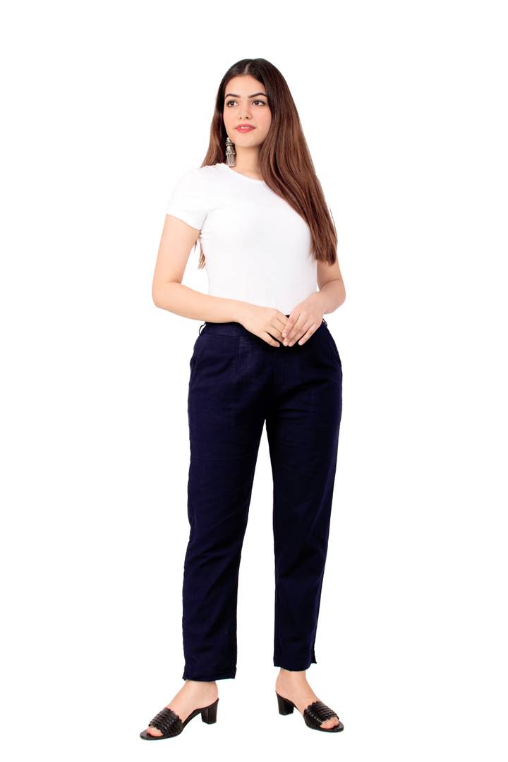 Miravan Cotton Solid straight regular fit casual trouser pant For Women's &amp; Girls