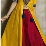 Fabulous Navy Blue Rayon Embroidered Top with Skirt And Shrug Set For Women