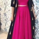 Fabulous Pink Rayon Solid Top with Skirt And Shrug Set For Women