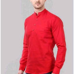 Trendy Cotton Solid Mandarin Chinese Collar Full Sleeves Hip Length Short Kurta For Men