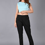 womens solid Cotton Casual ankle length pleats trouser