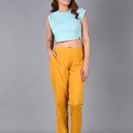 womens solid Cotton Casual ankle length pleats trouser