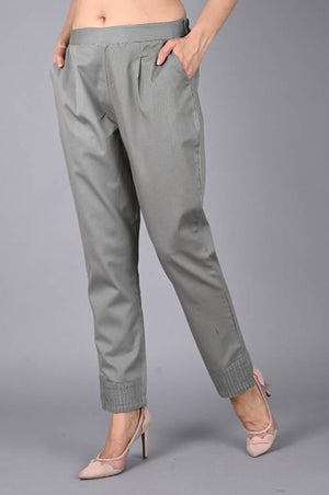 womens solid Cotton Casual ankle length pleats trouser