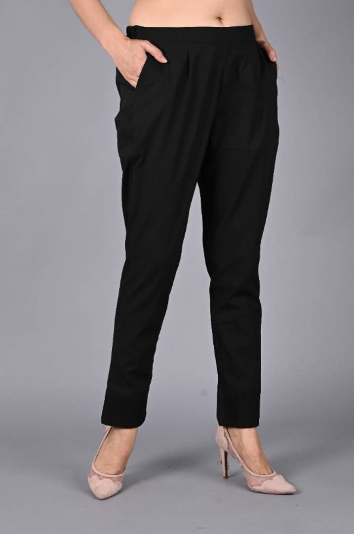 womens solid Cotton Casual ankle length pleats trouser