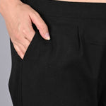 womens solid Cotton Casual ankle length pleats trouser