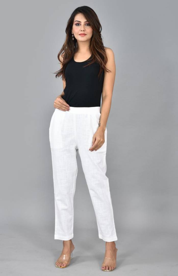 Womens Solid Cotton Slub Casual Trouser