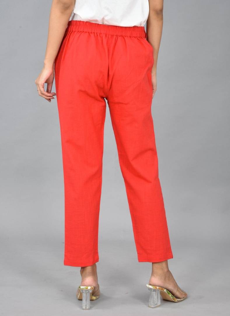 Womens Solid Cotton Slub Casual Trouser