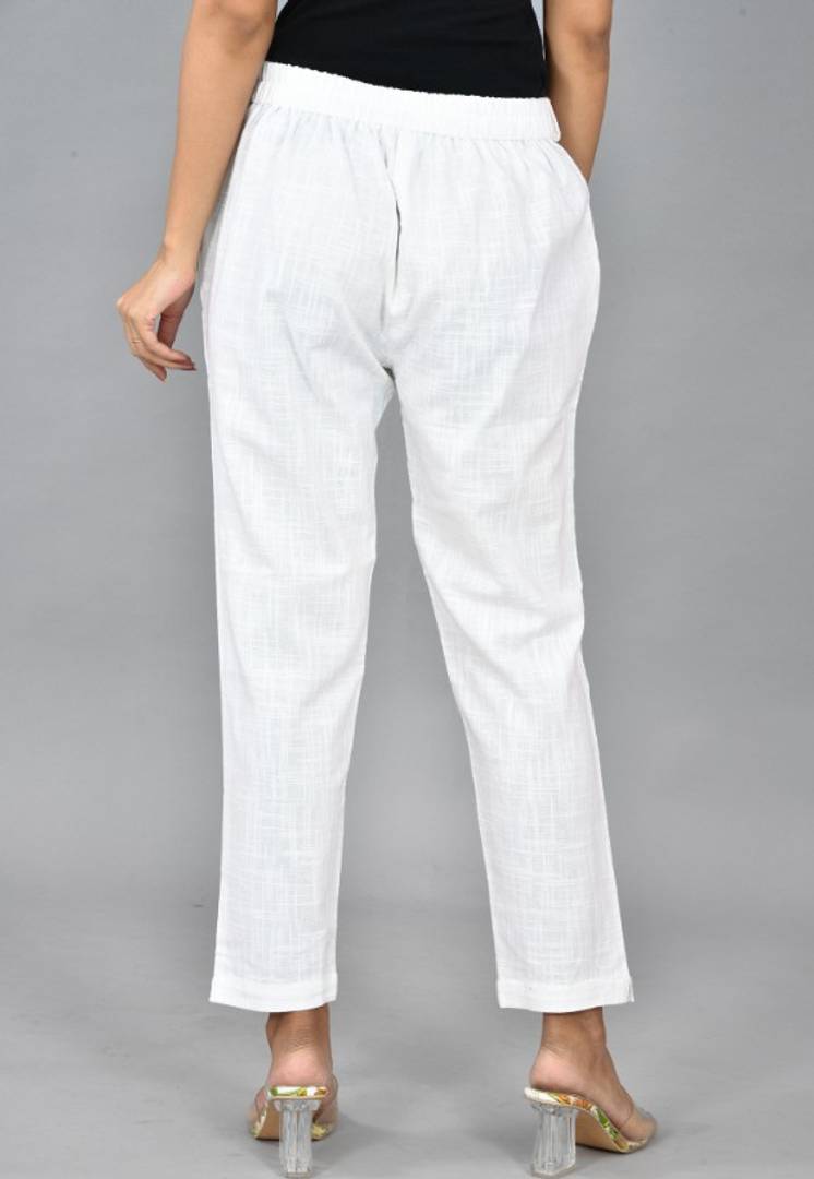 Womens Solid Cotton Slub Casual Trouser