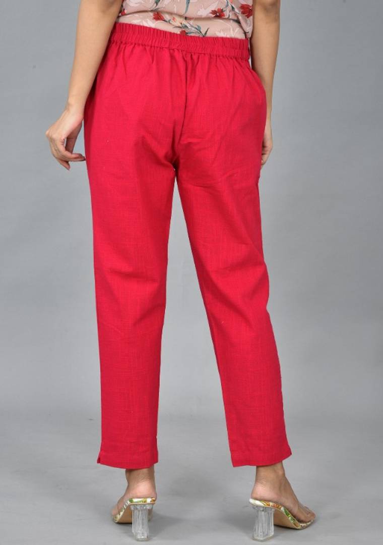 Womens Solid Cotton Slub Casual Trouser