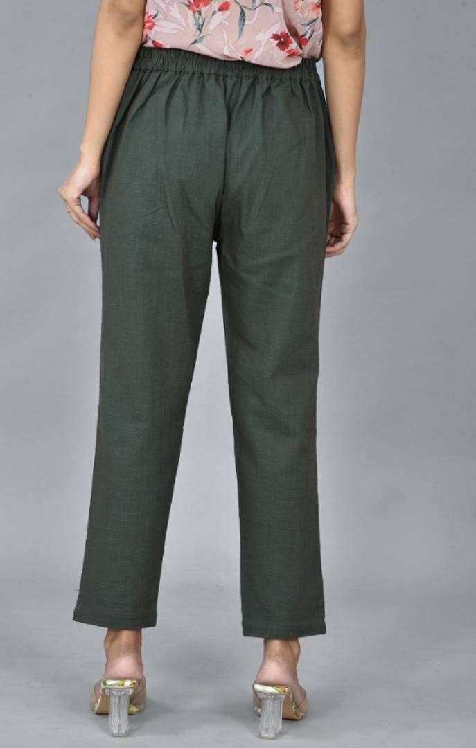 Womens Solid Cotton Slub Casual Trouser