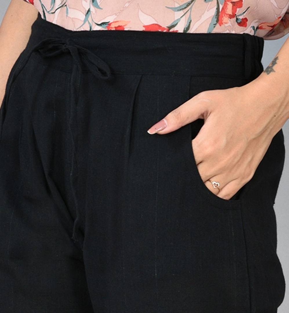 Womens Solid Cotton Slub Knot TRouser with pockets