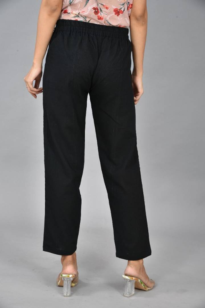 Womens Solid Cotton Slub Knot TRouser with pockets