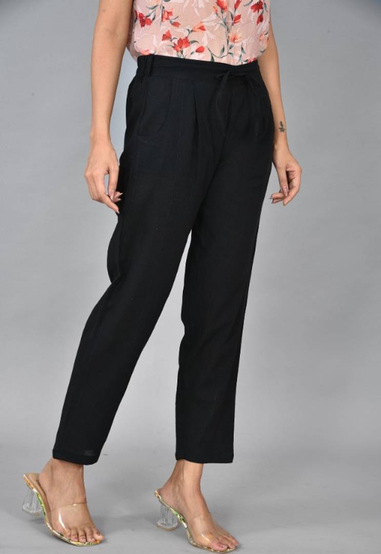 Womens Solid Cotton Slub Knot TRouser with pockets