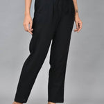 Womens Solid Cotton Slub Knot TRouser with pockets