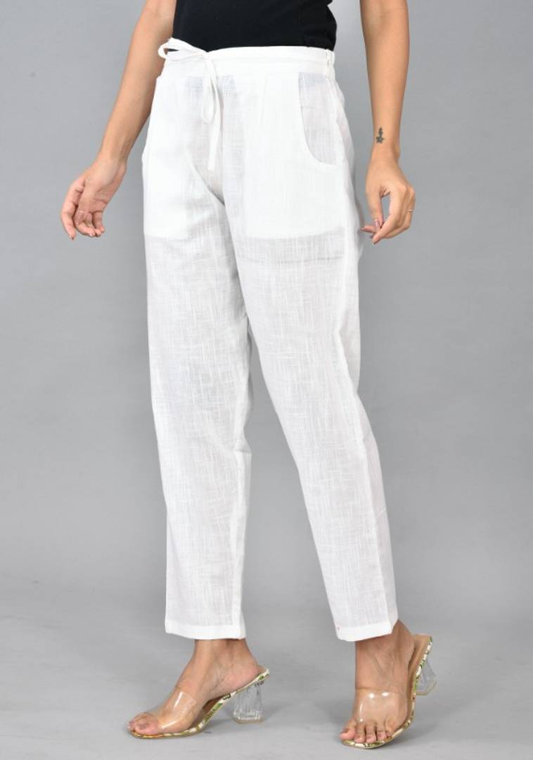 Womens Solid Cotton Slub Knot TRouser with pockets