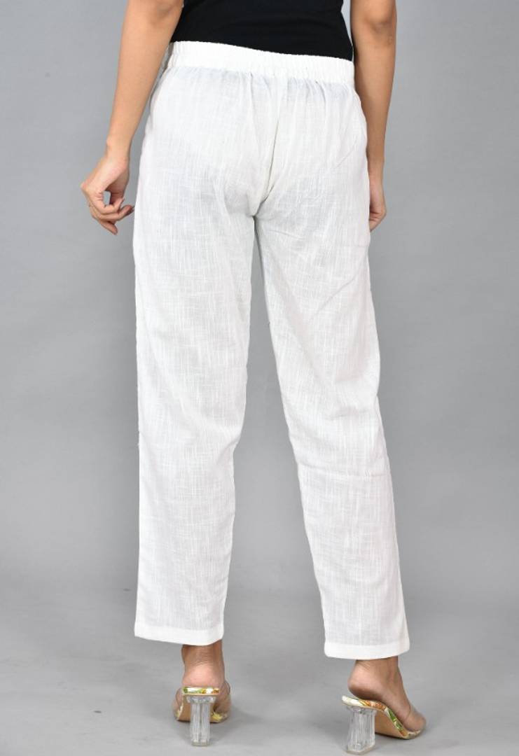 Womens Solid Cotton Slub Knot TRouser with pockets