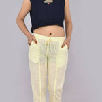 Womens Solid Cotton Slub Knot cross Pattern Trouser