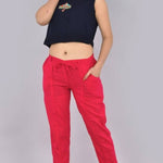 Womens Solid Cotton Slub Knot cross Pattern Trouser