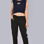 Womens Solid Cotton Slub Knot cross Pattern Trouser