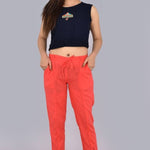 Womens Solid Cotton Slub Knot cross Pattern Trouser