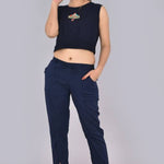 Womens Solid Cotton Slub Knot cross Pattern Trouser